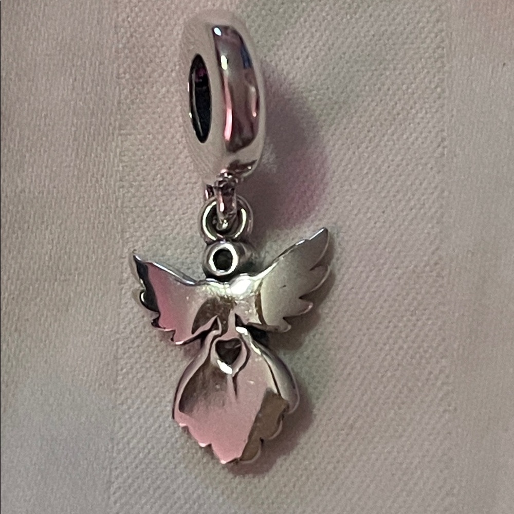 Sterling Silver Angel Charm Pendant with a Pink Gemstone Heart - Picture 10 of 11